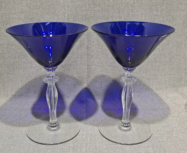 2 Morgantown Glass Monroe Cobalt  6 1/4" Champagne Or Tall Sherbets Goblets