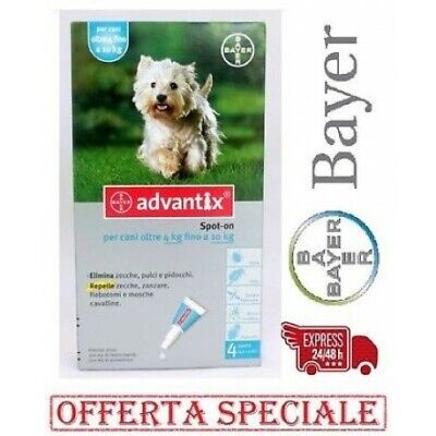 Advantix Bayer Spot-On Cani Da 4 A 10 Kg 4 Pippette Antipulci Zecche Pappataci