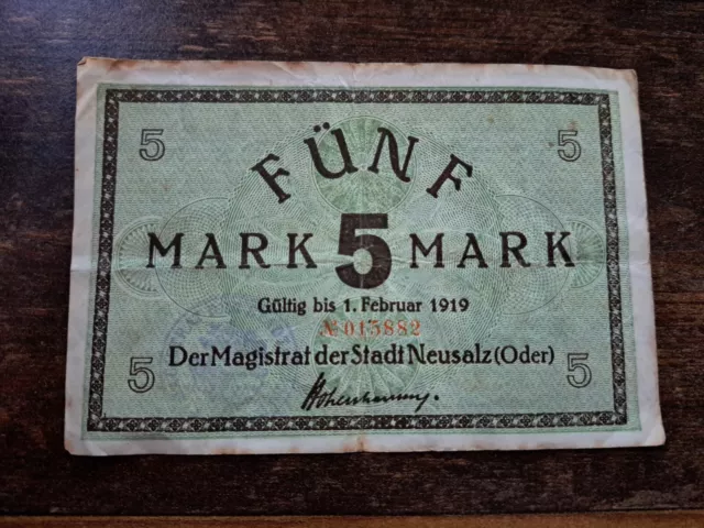 Banknote Neusalz (Oder), Schlesien 5 Mark