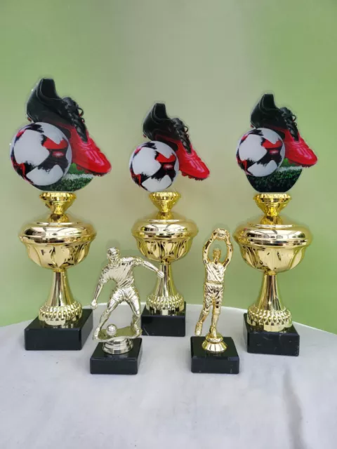 NEU Pokale Pokal Fußball 5er Set Pokalserie gold mit Gravur Serie Champion