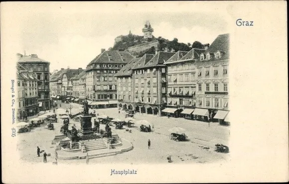 Ak Graz Steiermark, Hauptplatz mit Denkmal, Geschäfte, Marktstände - 4012052