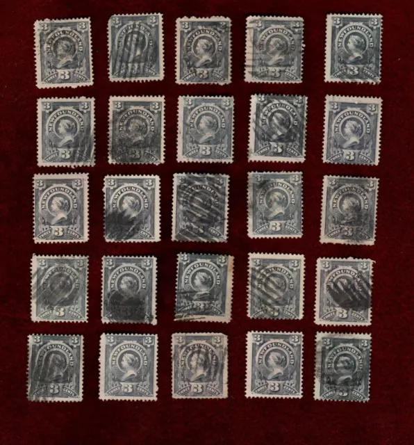 Newfoundland 25 Used 1890 Queen Victoria 3 Cent Slate Stamps Scott # 60