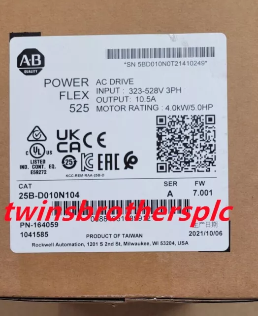 New Factory Sealed Allen Bradley 25B-D010N104 /A PowerFlex 525 4kW 5Hp AC Drive