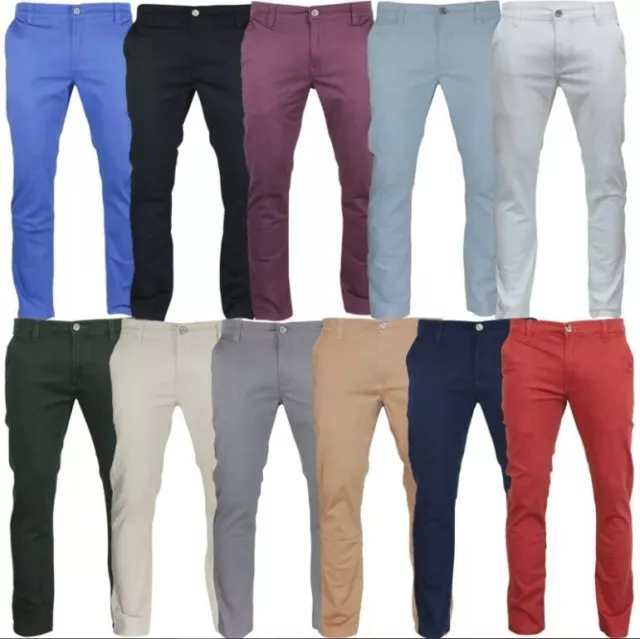 Mens Chino Trousers Slim Fit Stretch Cotton Jeans Pants All Waist Sizes