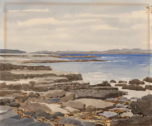 Watercolour Painting - G C Polts - Rocky Coastline - 20th Century