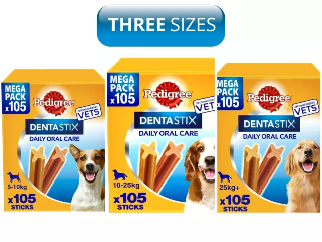 105 palos de cuidado dental diarios Dentastix para perros masticables para perros S, M & L