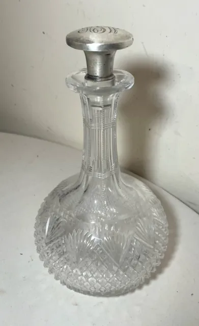 1800's antique sterling silver cut clear crystal liquor wine gin decanter bottle