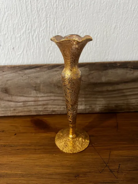 Vintage Crystal Gold Floral Overlay Bud Vase