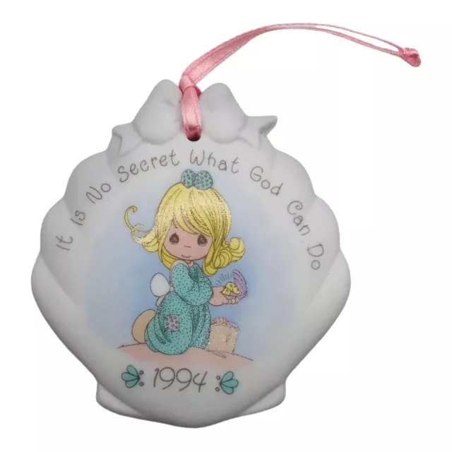 VTG 1994 Precious Moments What God Can Do Ornament Girl Blonde Peals Ocean Beach