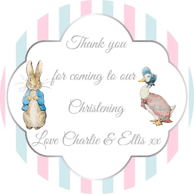 Christening  Shower Personalised Gloss Favour Stickers Beatrix Potter
