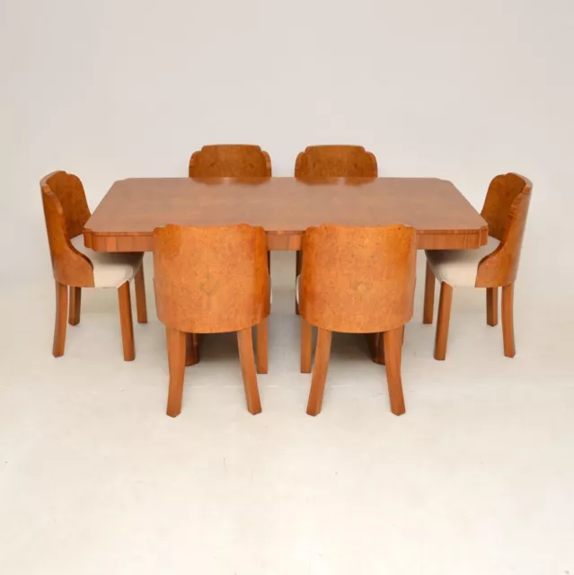 1930's Art Deco Burr Walnut Cloud Back Dining Table & Chairs