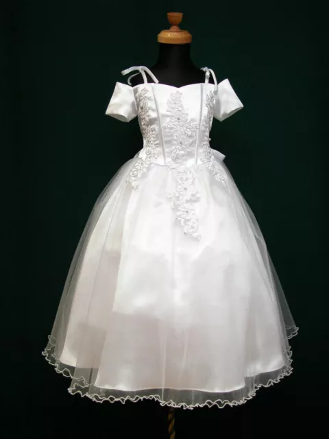 Flower Girl White Bridesmaid First Holy Communion Off Shoulder Dress 4-5-6-7 Yrs