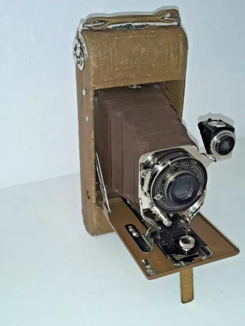 * 1931 Agfa Ansco No.1 Readyset Royal Folding Camera Ostrich Grain Leather Beige