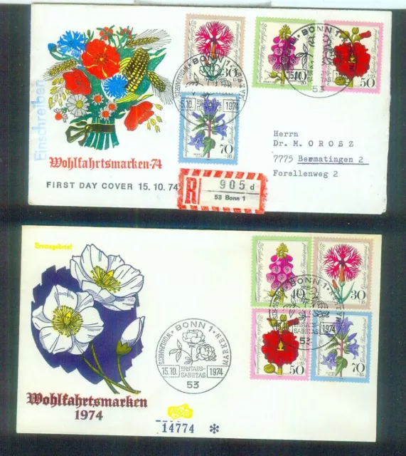 2 schöne Ersttagsbriefe aus  Deutschland, Wohlfahrt von 1974, gestempelt