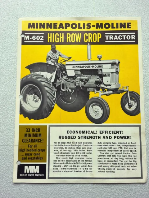 RARE Vintage 1963 MM Minneapolis Moline M-602 Hi Crop Tractor Sales Brochure