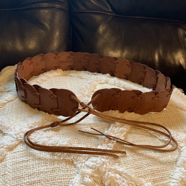 FOSSIL BROWN LEATHER Women's  Boho Disk Belt with Adjustable  2" Wide Belt SZ M