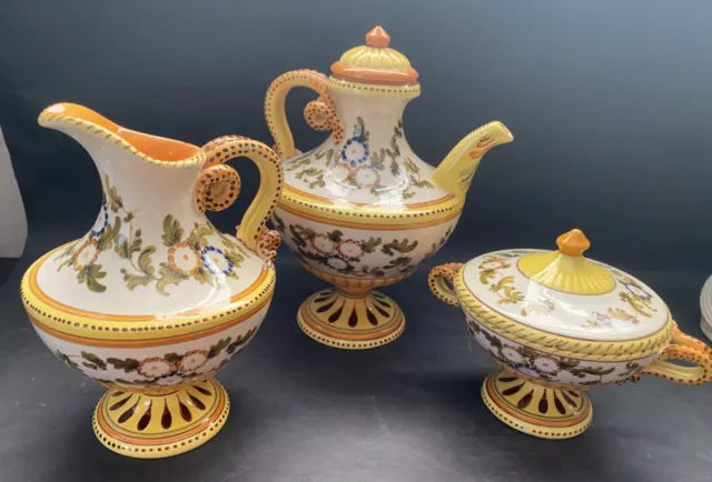 Vintage Italy Handpainted Teapot Coffee Pot Cream and Sugar Yellow Floral