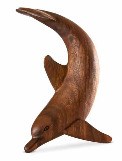 12" Wooden Hand Carved Dancing Dolphin Statue Sculpture Wood Home Decor Figurine 2