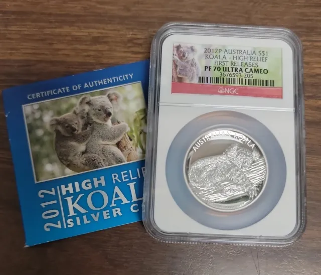 2012 P Australia Koala Silver $1 Coin - NGC PF70 Ultra Cameo High Relief  FR .