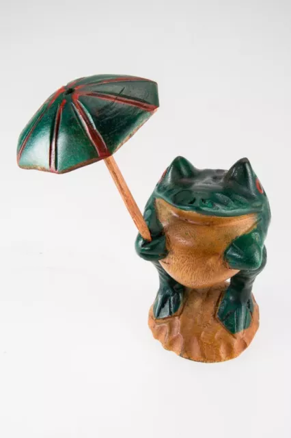 Frog Figurine Wood Carved Green Idea Hand Painted Cute Animal Figure Decor Craft