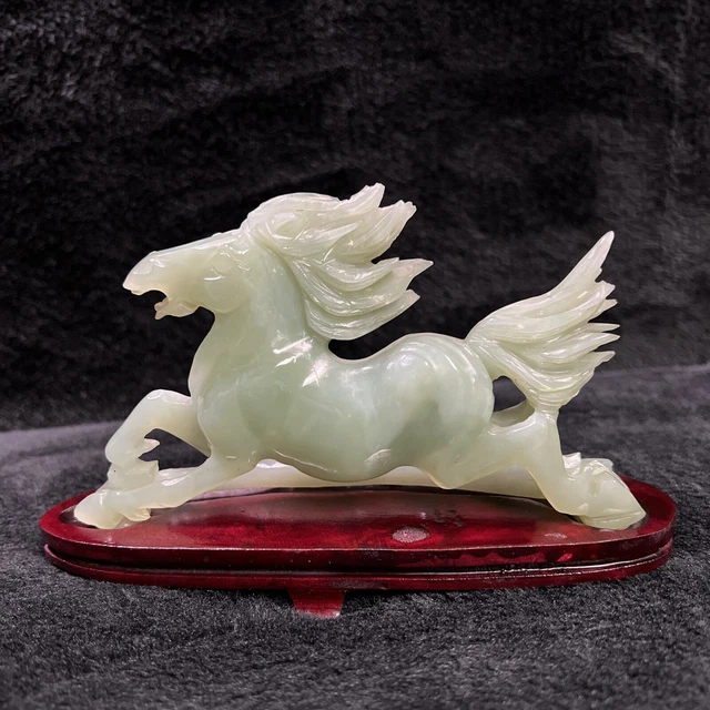 Jade Running Horse Hand Carved Figure Statue Chinese Real Green Stone 11 Oz Vtg