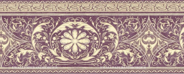 Lilac Scroll Acanthus Leaf Arabesque Filigree Lattice Damask Wallpaper Border