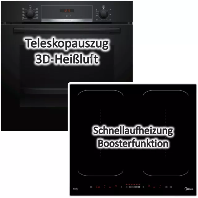 HERDSET Bosch Backofen + Flächen Induktionskochfeld 4 Kochstellen 2x Flex autark