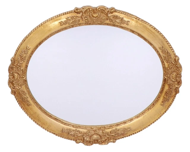 Miroir Mural Ovale Baroque Shabby Chic - Cadre Or, Dimensions 46x36 Cm - Neuf, Fabrication Italienne