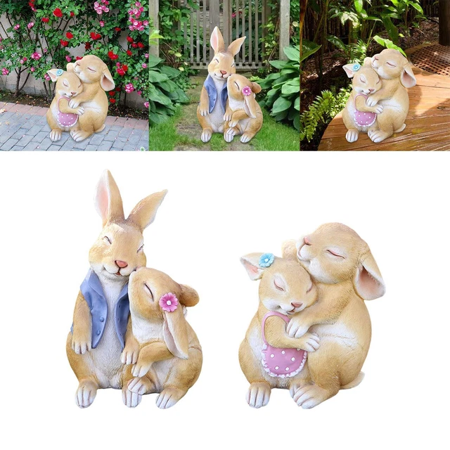 2 Pièces Figurine d'Animal de Jardin de Pelouse en Plein Air Statues de Lapin