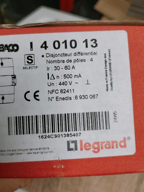 DISJONCTEUR DIFFÉRENTIEL DE Branchement legrand triphasé 30-60A 500mA