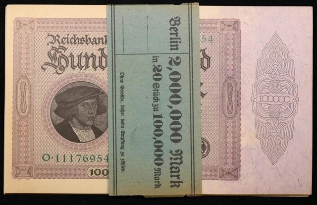 20x Original  Wrapper 1923 Germany 100,000 Mark Hyperinflation Banknotes P# 83A