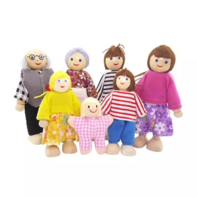 1:12 Puppenfamilie Puppenhaus Familie 7 Biegepuppen Holzpuppen Set Spielzeug