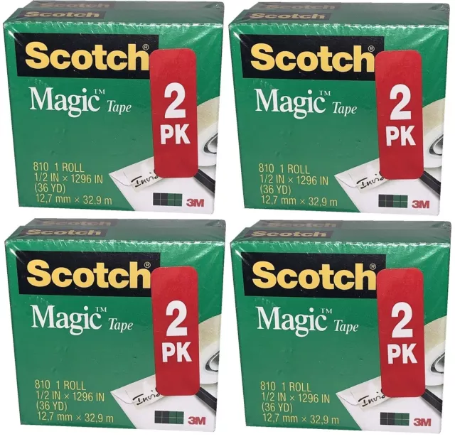 8 Rolls Scotch Magic Matte-Finish Invisible Tape Each Roll 1/2" x 36 yd Cat 810