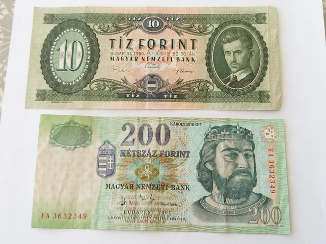 Hungary Banknotes, 10 & 200 Forint, 1969 & 2004                  refdd18
