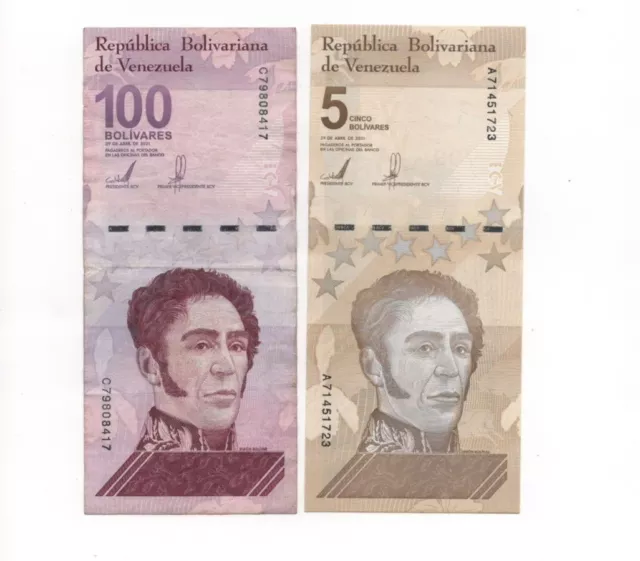 Venezuela 100 & 5 Digitales 2021 Bolivar Million Used Currency