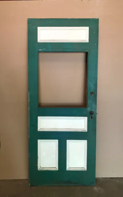 1 Antique Vintage Exterior 32x78 Green Single Pane Glass Door Old 729-23B