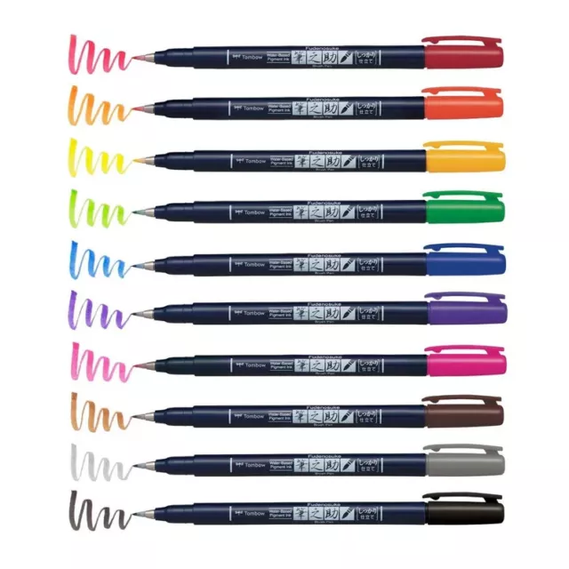 Tombow - Fudenosuke Color Brush Pen 9 Various Colour Tones
