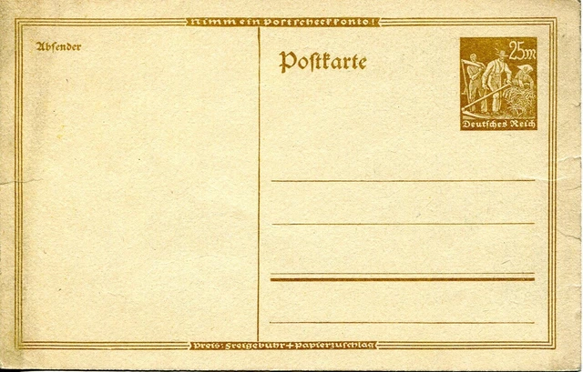 Deutsches Reich, Ganzsache Postkarte 25 M. Ungebraucht