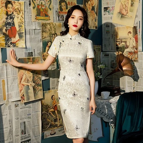 SEXY LACE QIPAO Vintage Chinese Traditional Dress Flower Embroidery ...