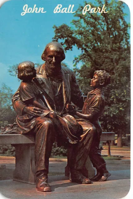 Bronze Statues in John Ball Park Grand Rapids Michigan Vtg Postcard CP315