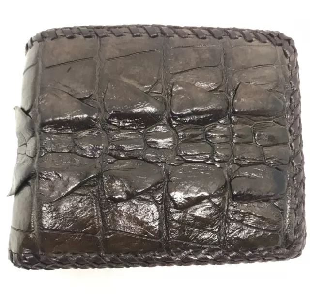 Brown Genuine Crocodile Alligator Tail Skin Leather Mens Bifold Wallet