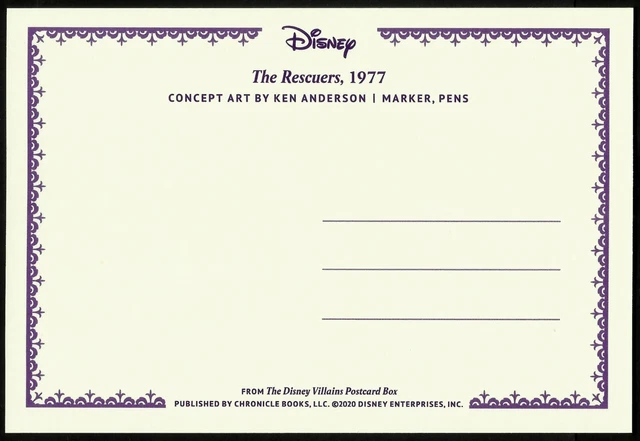 The Rescuers Postmark THE RESCUERS, 1977, Postcard, Disney Villains, Concept Art By Ken ...