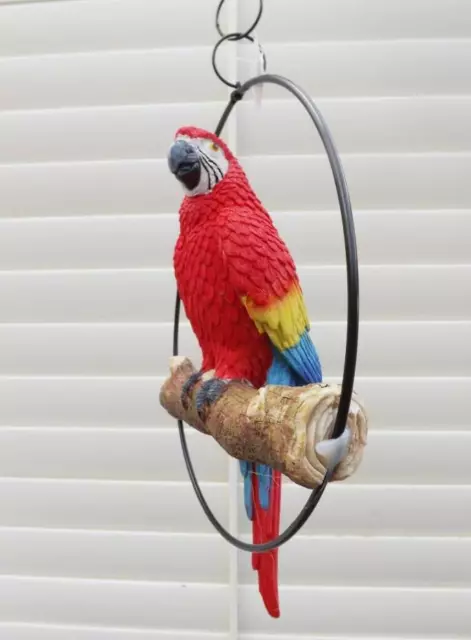 29cm BEAUTIFULL HANGING PARROT BIRD IN RING GARDEN FIGURINE RESIN  NEW 2