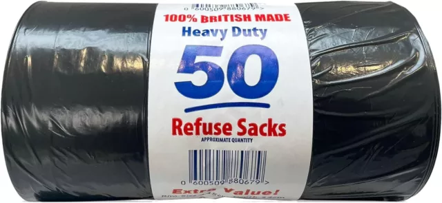 Homewise 50 Bin Bags Heavy Duty 100L Bin Bag Refuse Sacks Pack Of 50 Black Bags