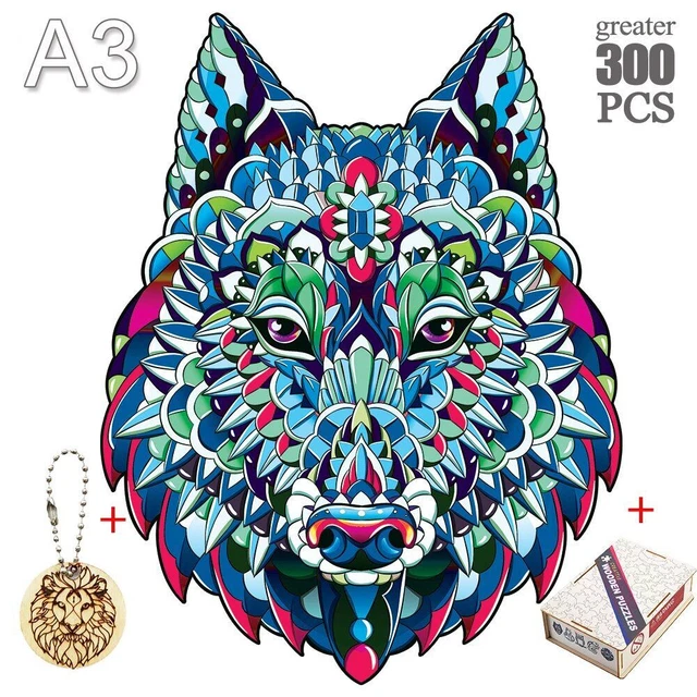 Animal Wolf Wooden Jigsaw Puzzles Adult Kids Fabulous Montessori DIY Crafts Gift