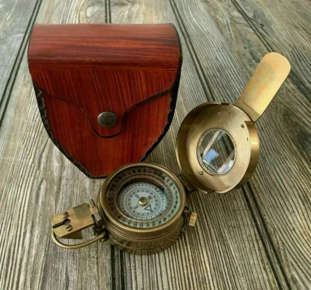 Nautical Marine Vintage Solid Brass WWII Military Pocket Sundial Compass Gift