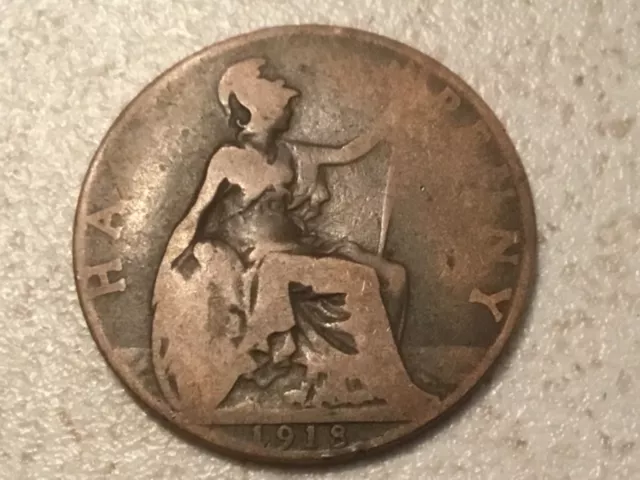 1918 George V British HALF PENNY 1/2 penny