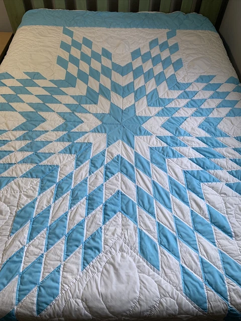 Vintage Quilt Lone Star 75x88 Blue White Hand Quilted (s1) Vintage Quilt Lone Star 75x88 Blue White Hand Quilted (s1)