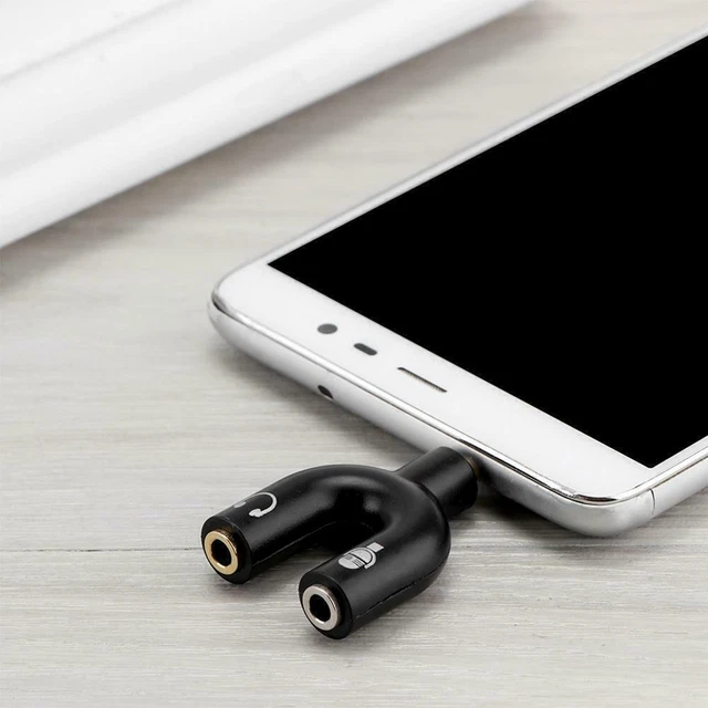 3.5mm Black Stereo Splitter Audio to Mic Headset 7Y2W For Phone Adapter 3
