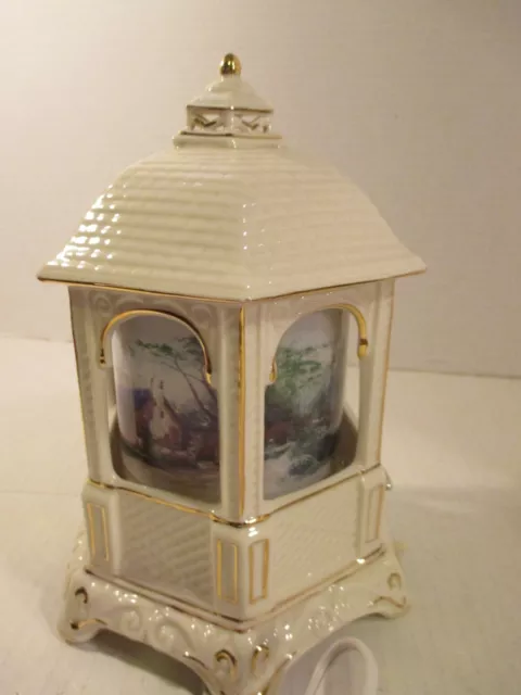 2005 Thomas Kinkade Porcelain Gazebo Rotating Musical Light Cottage Gold Accents